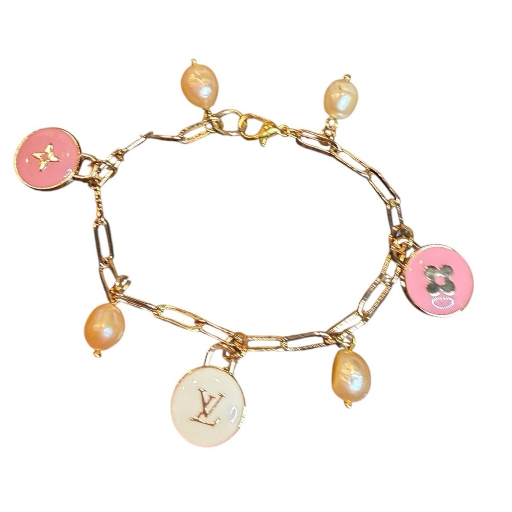 Upcycled LV Gold and Pink Charm Bracelet